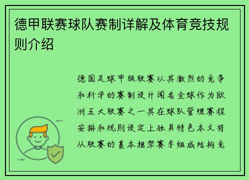 德甲联赛球队赛制详解及体育竞技规则介绍